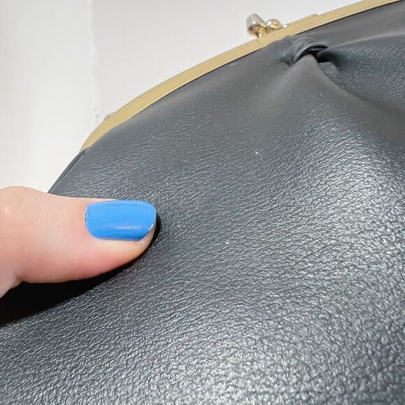 Vintage Black Leather Evening Bag Kisslock Frame Purse - Picture 6 of 7